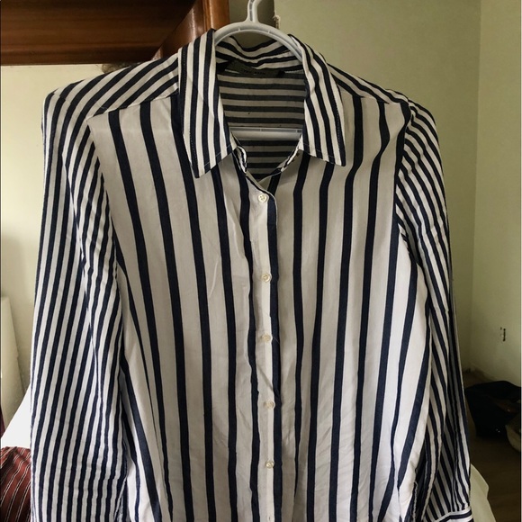 Blue and White Striped Button Up Shirt // Zara - Picture 2 of 4